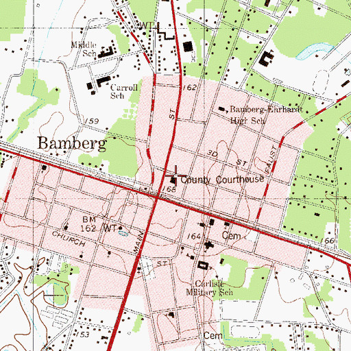Topographic Map of Bamberg County Courthouse, SC