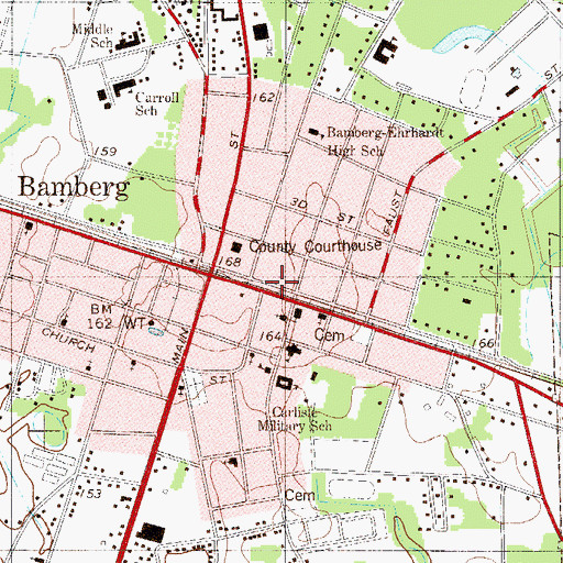 Topographic Map of Bamberg Historic District, SC