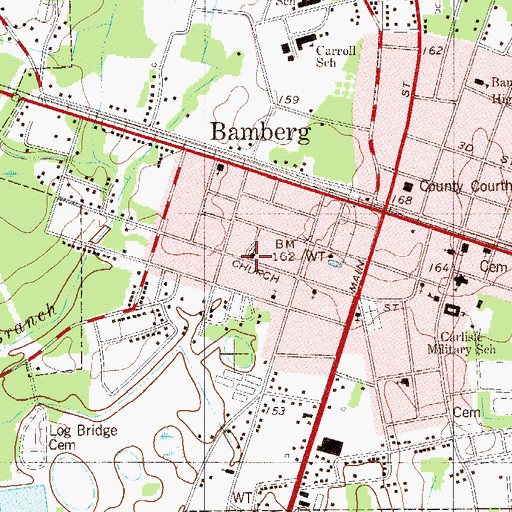 Topographic Map of Bamberg Pentecostal Church, SC