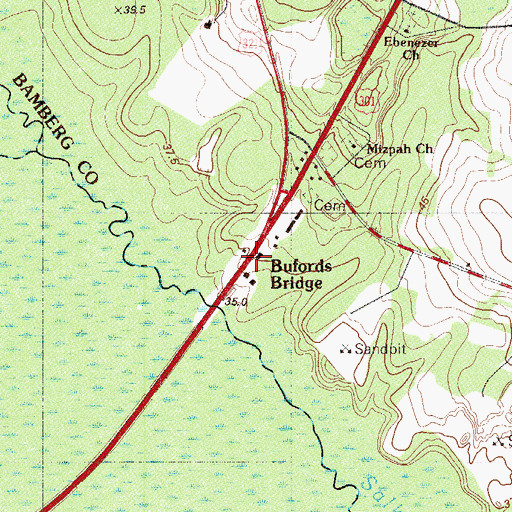 Topographic Map of Bufords Bridge, SC