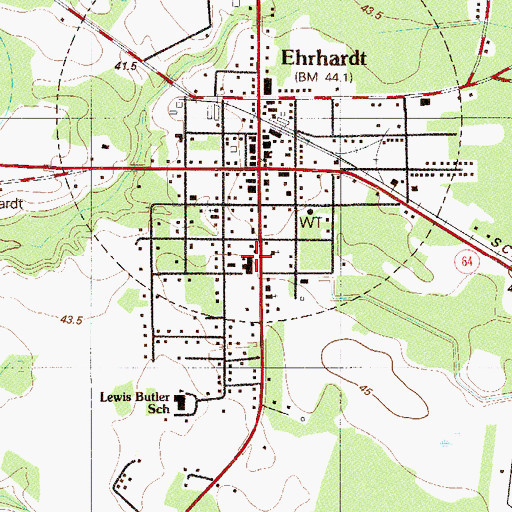 Topographic Map of Ehrhardt Elementary School, SC