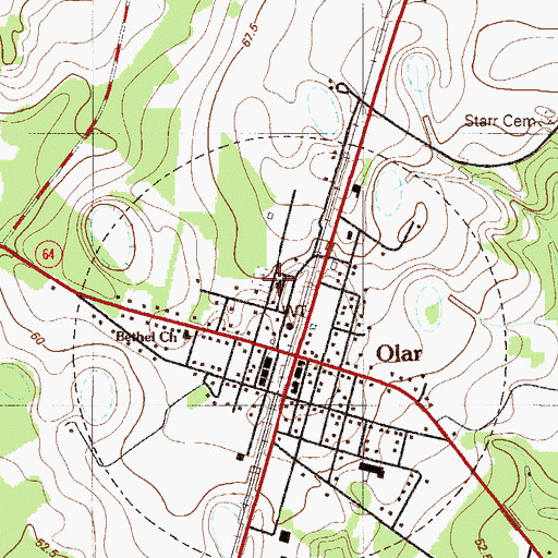 Topographic Map of First Baptist Church, SC