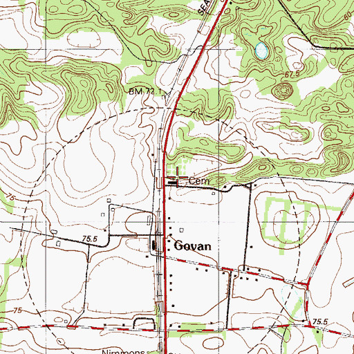 Topographic Map of Govan Baptist Church, SC