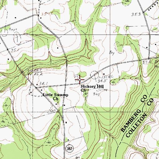 Topographic Map of Hickory Hill Church, SC