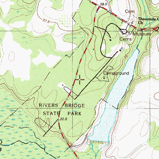 Topographic Map of Rivers Bridge State Park, SC