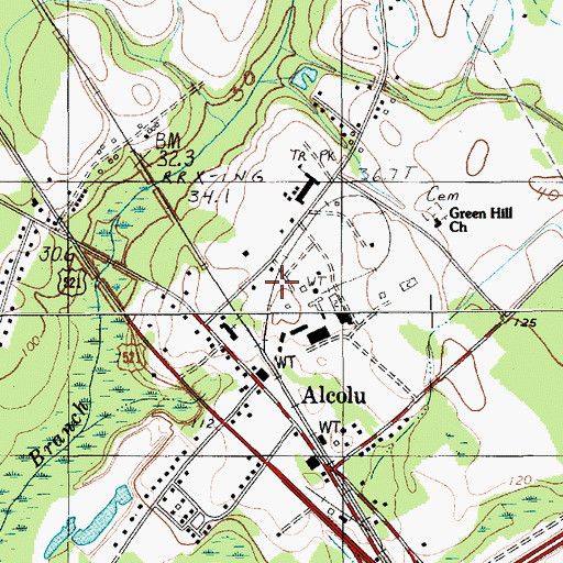 Topographic Map of Alcolu, SC