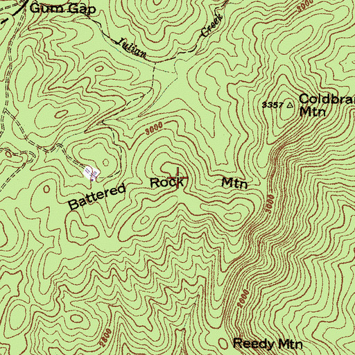 Topographic Map of Battered Rock Mountain, SC