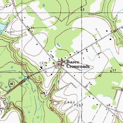 Topographic Map of Bazen Crossroads, SC