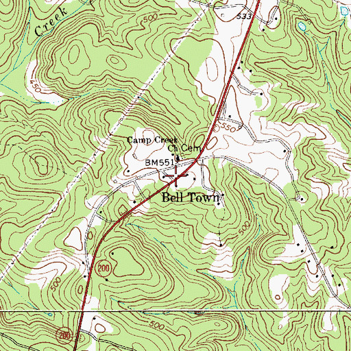 Topographic Map of Bell Town, SC