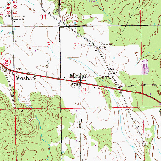 Topographic Map of Moshat, AL