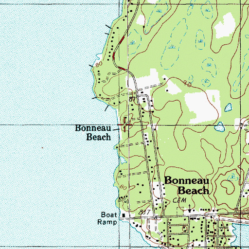 Topographic Map of Bonneau Beach, SC