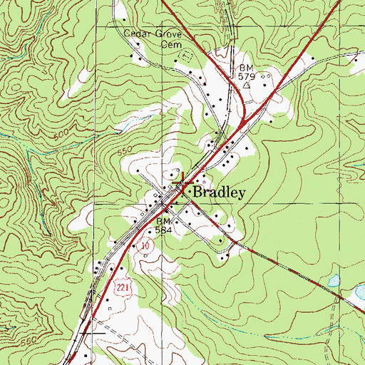 Topographic Map of Bradley, SC