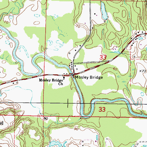 Topographic Map of Mosley Bridge, AL
