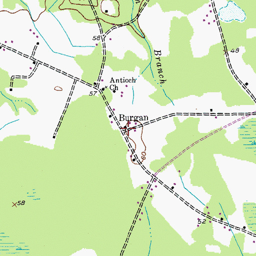 Topographic Map of Burgan, SC
