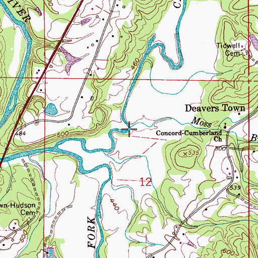 Topographic Map of Moss Branch, AL