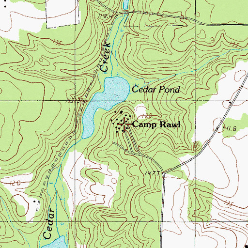 Topographic Map of Camp Rawls, SC