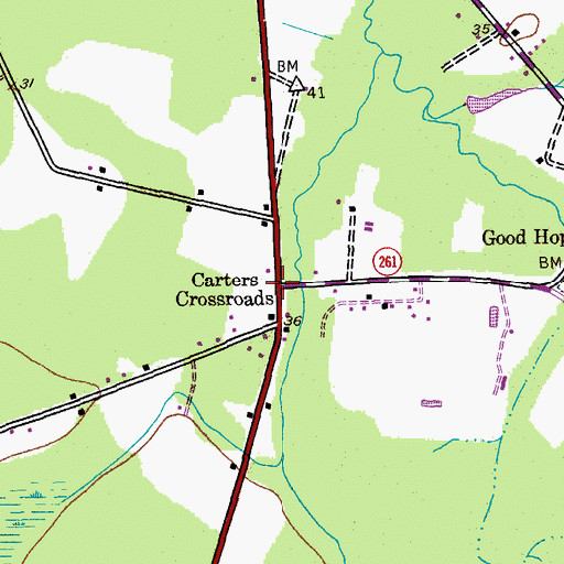 Topographic Map of Carters Crossroads, SC