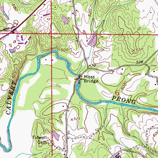Topographic Map of Moss Bridge, AL