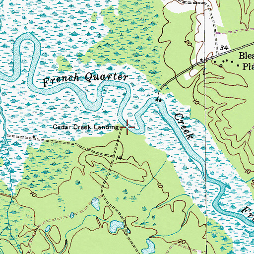 Topographic Map of Cedar Creek Landing, SC