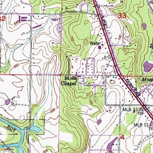 Topographic Map of Moss Chapel, AL