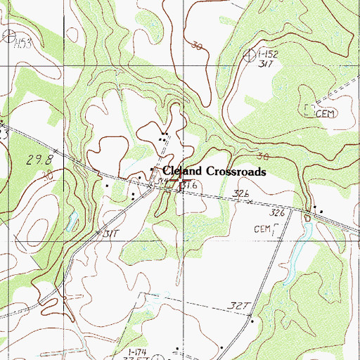Topographic Map of Cleland Crossroads, SC