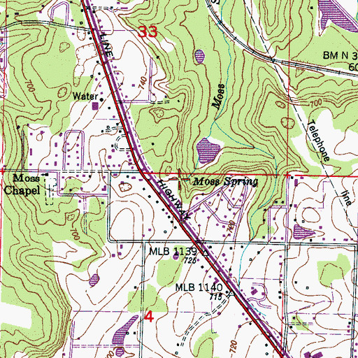 Topographic Map of Moss Spring, AL