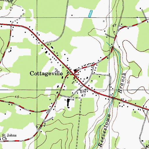 Topographic Map of Cottageville, SC