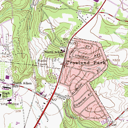 Topographic Map of Crosland Park, SC