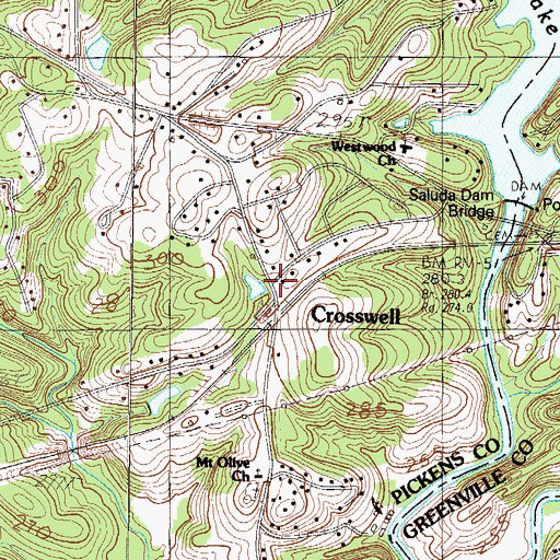 Topographic Map of Crosswell, SC