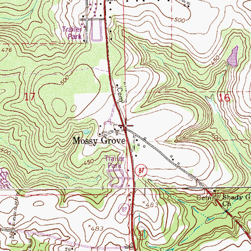 Topographic Map of Mossy Grove, AL