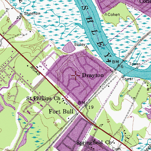 Topographic Map of Drayton, SC