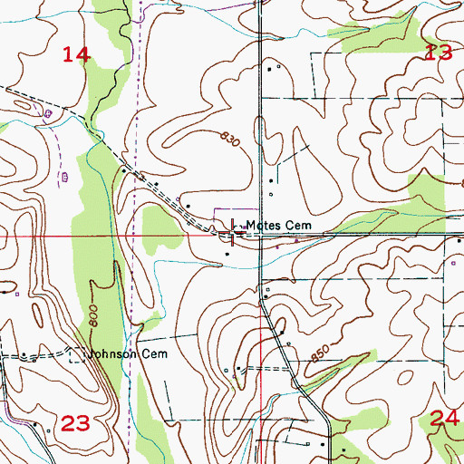 Topographic Map of Motes Cemetery, AL