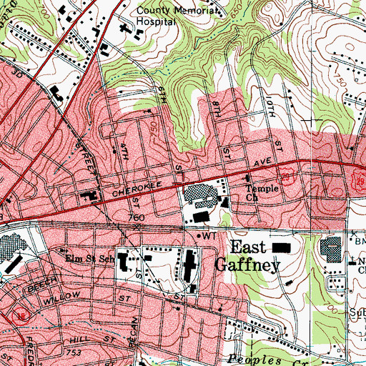 Topographic Map of East Gaffney, SC