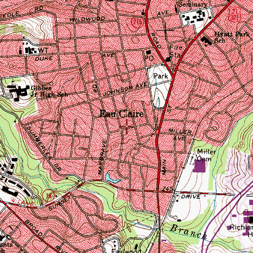 Topographic Map of Eau Claire, SC