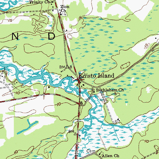 Topographic Map of Edisto Island, SC