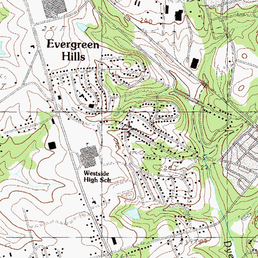 Topographic Map of Evergreen Hills, SC