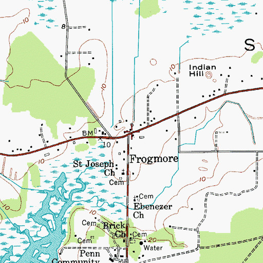 Topographic Map of Frogmore, SC