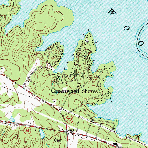 Topographic Map of Greenwood Shores, SC