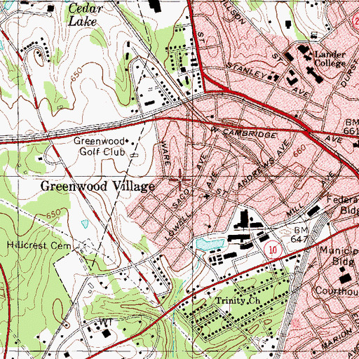 Topographic Map of Greenwood Village, SC