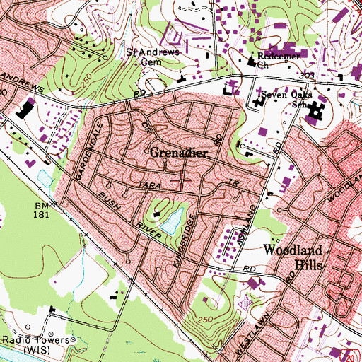 Topographic Map of Grenadier, SC