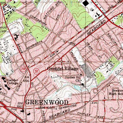 Topographic Map of Grendel Village, SC