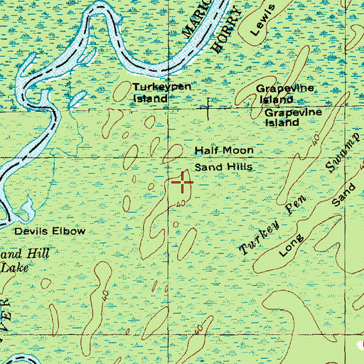 Topographic Map of Half Moon Sand Hills, SC