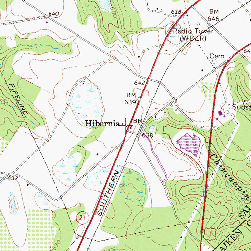 Topographic Map of Hibernia, SC
