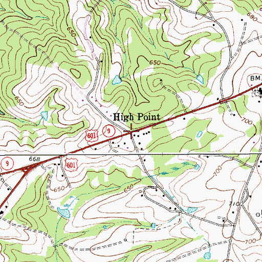 Topographic Map of High Point, SC
