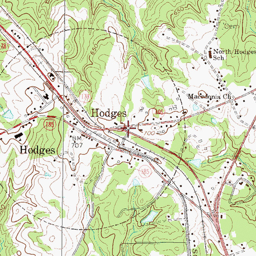 Topographic Map of Hodges, SC