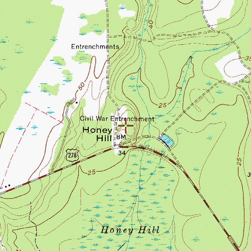 Topographic Map of Honey Hill, SC