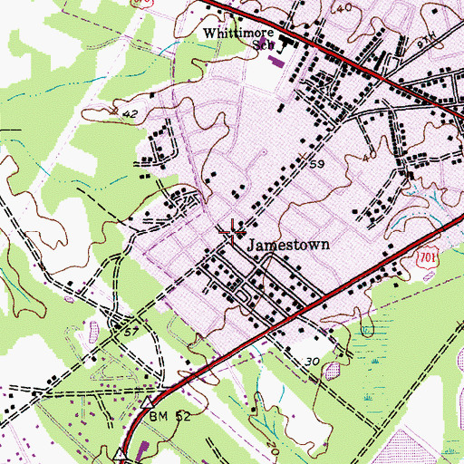 Topographic Map of Jamestown, SC