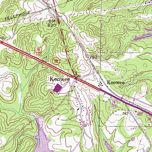Topographic Map of Keowee, SC