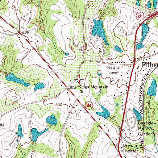 Topographic Map of Kings Mountain Church, SC