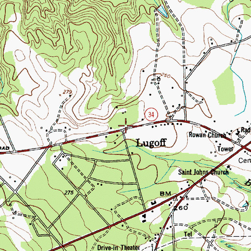 Topographic Map of Lugoff, SC